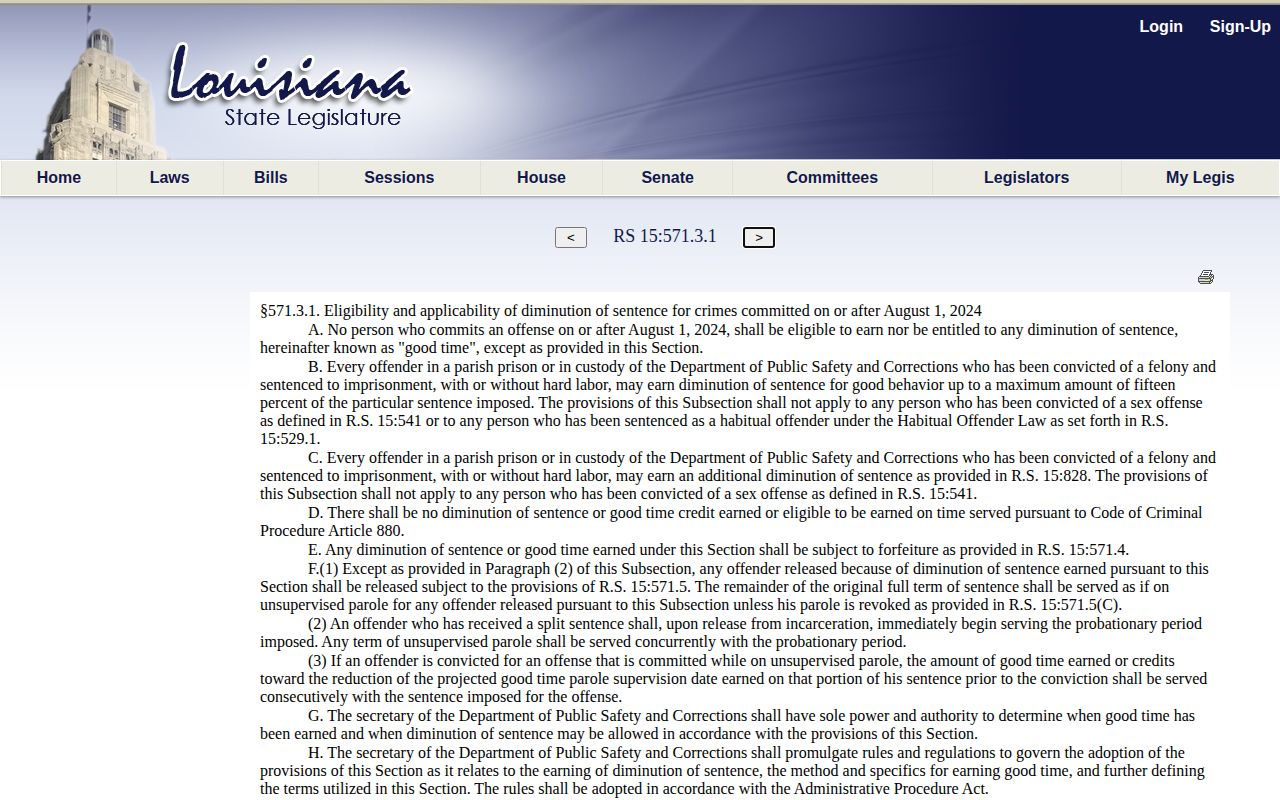 Louisiana law affecting East Baton Rouge Parish projected release dates