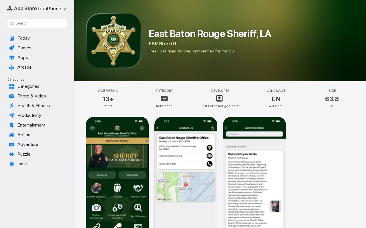 East Baton Rouge Parish sheriff app listing without released-inmate mugshot search